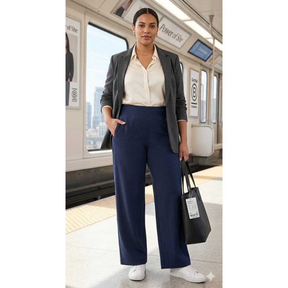 NWT Athleta Venice High Rise Wide Leg Pant 1X Black Sculptek Light Workleisure